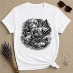 Three Wolves Under the Moon — Washed Out Vintage T-Shirt for Women in White