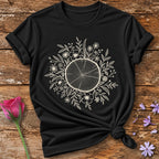 Tree of Life — White Ink Botanical Wreath T-Shirt for Women in Black