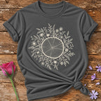 Tree of Life — White Ink Botanical Wreath T-Shirt for Women in Charcoal