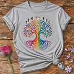 Tree of Life — Rainbow Gradient Line Art T-Shirt for Women in Sport Grey