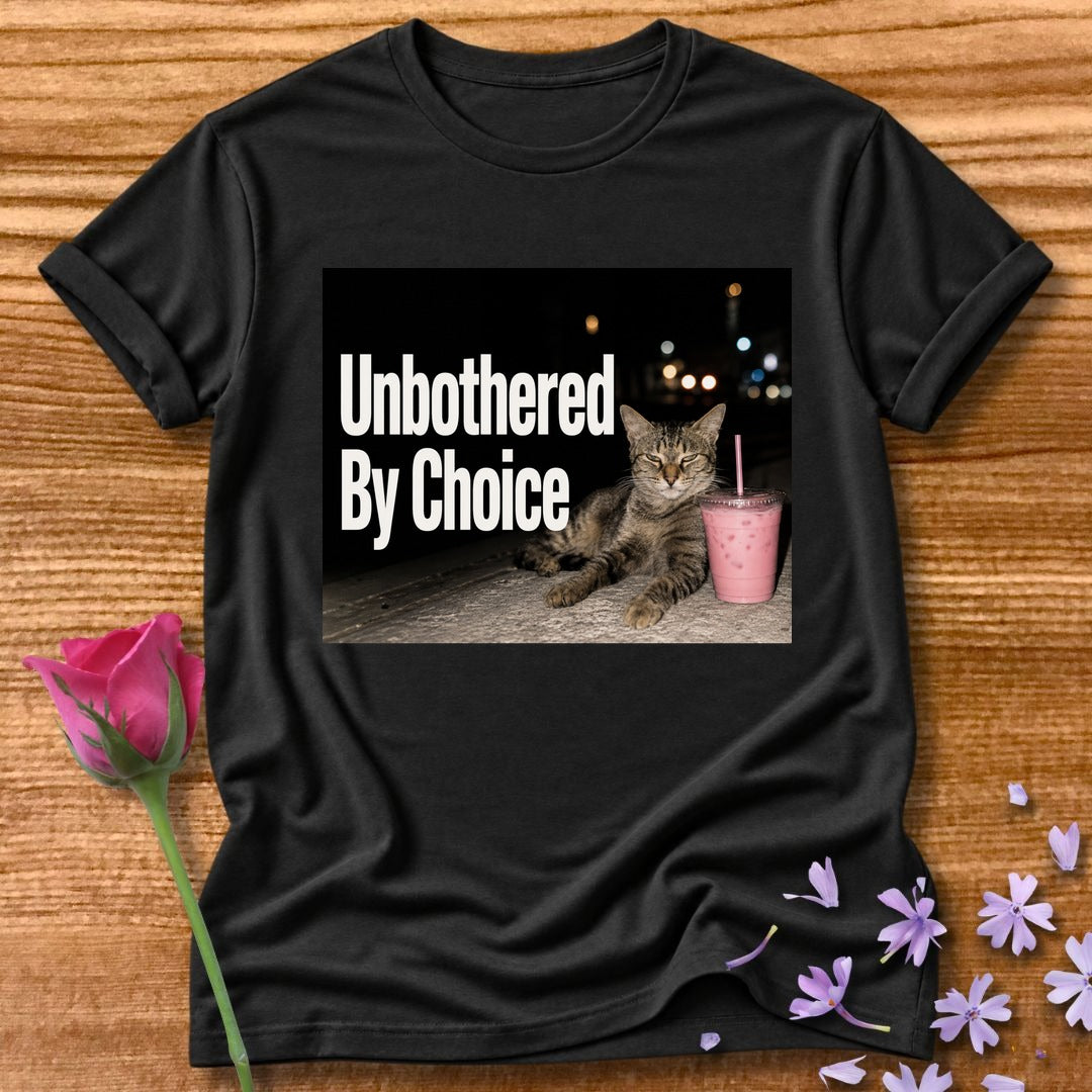 Unbothered By Choice — Photorealistic Cat Night Graphic in Black