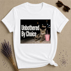 Unbothered By Choice — Photorealistic Cat Night Graphic T-Shirt for Women in White