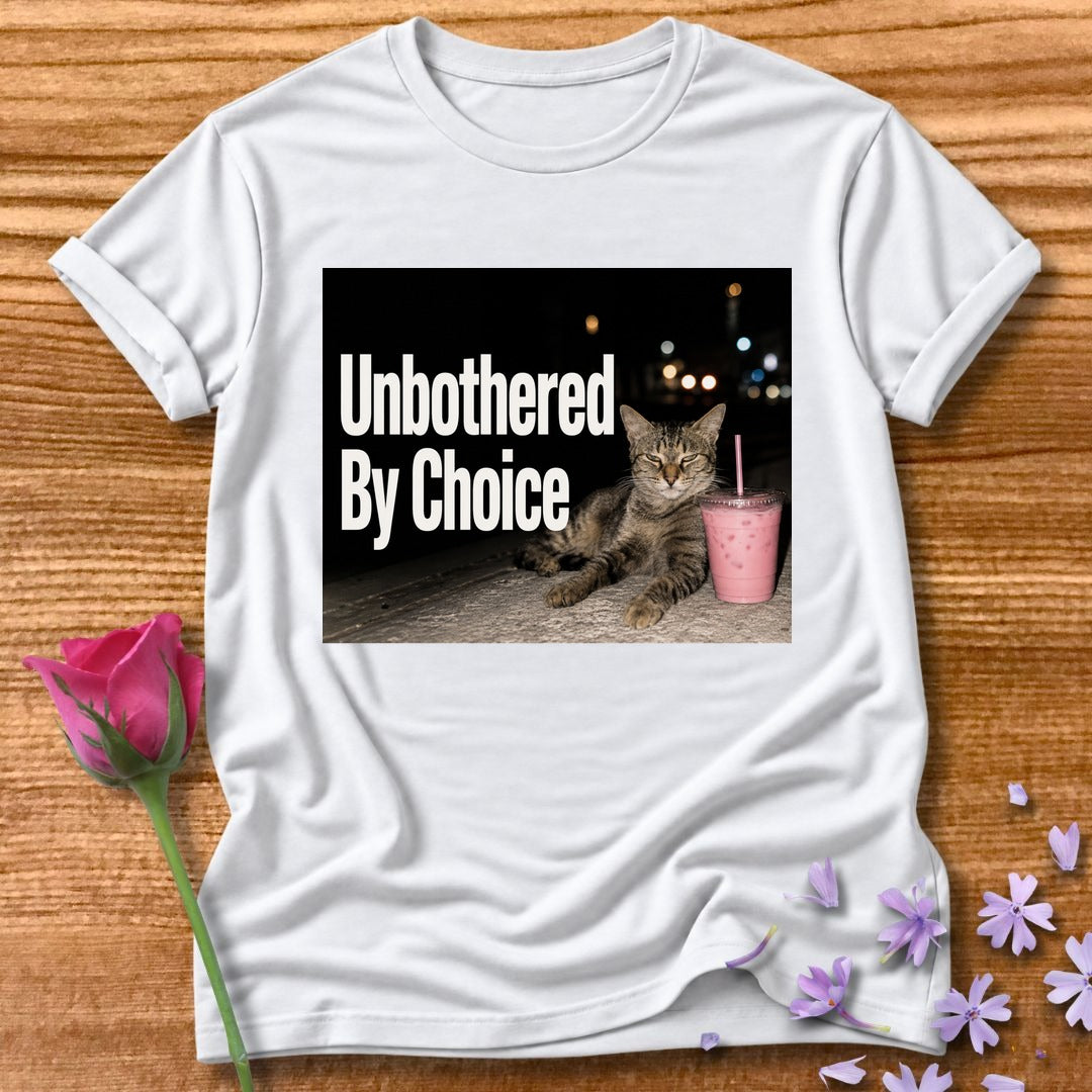 Unbothered By Choice — Photorealistic Cat Night Graphic in White
