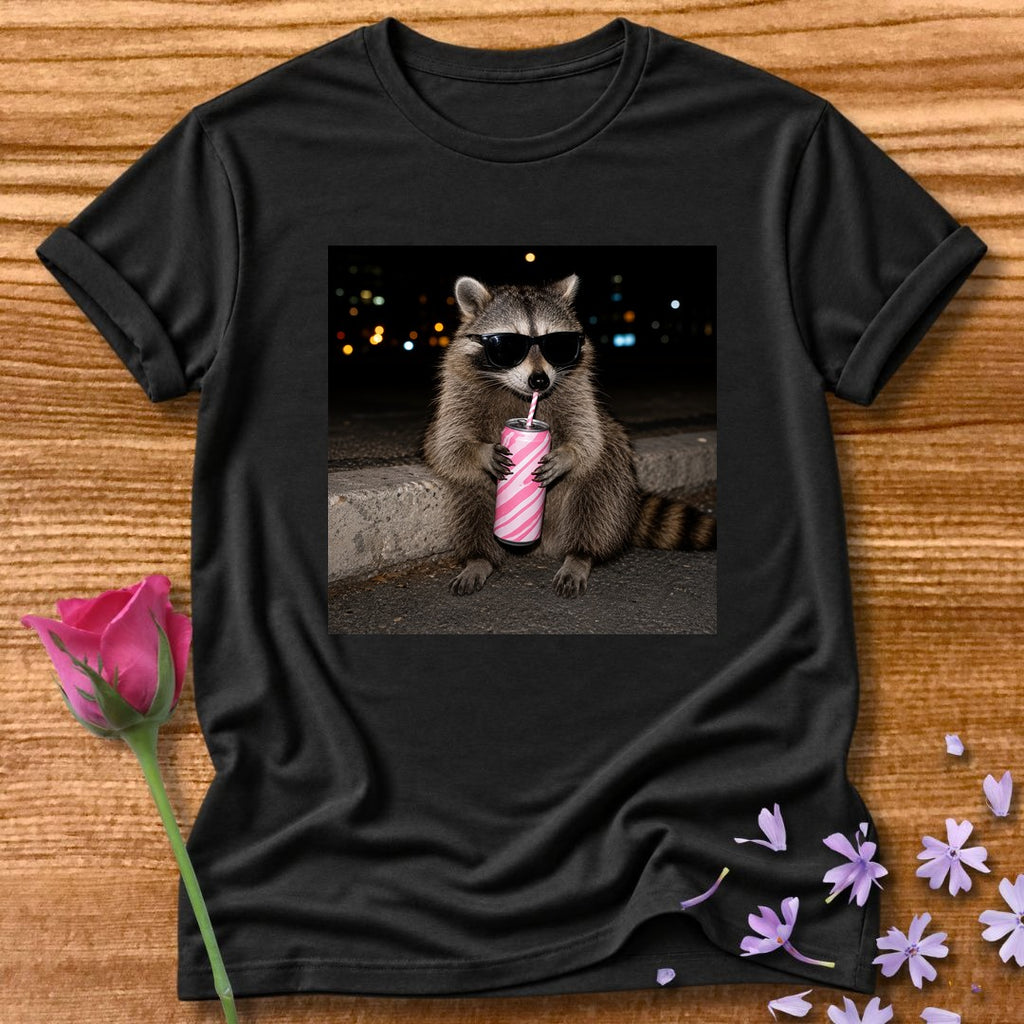Unbothered By Choice — Photorealistic Raccoon Night Graphic in Black