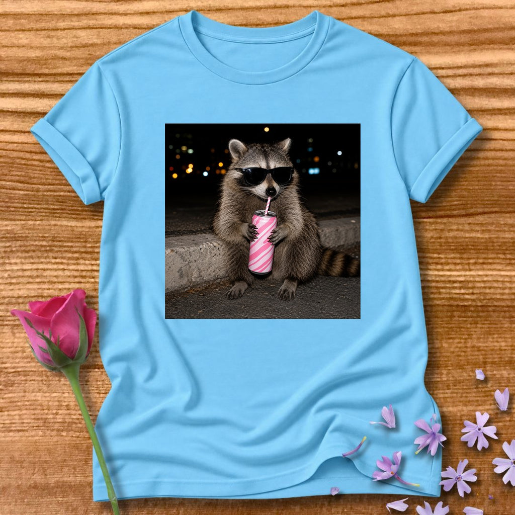 Unbothered By Choice — Photorealistic Raccoon Night Graphic in Sky