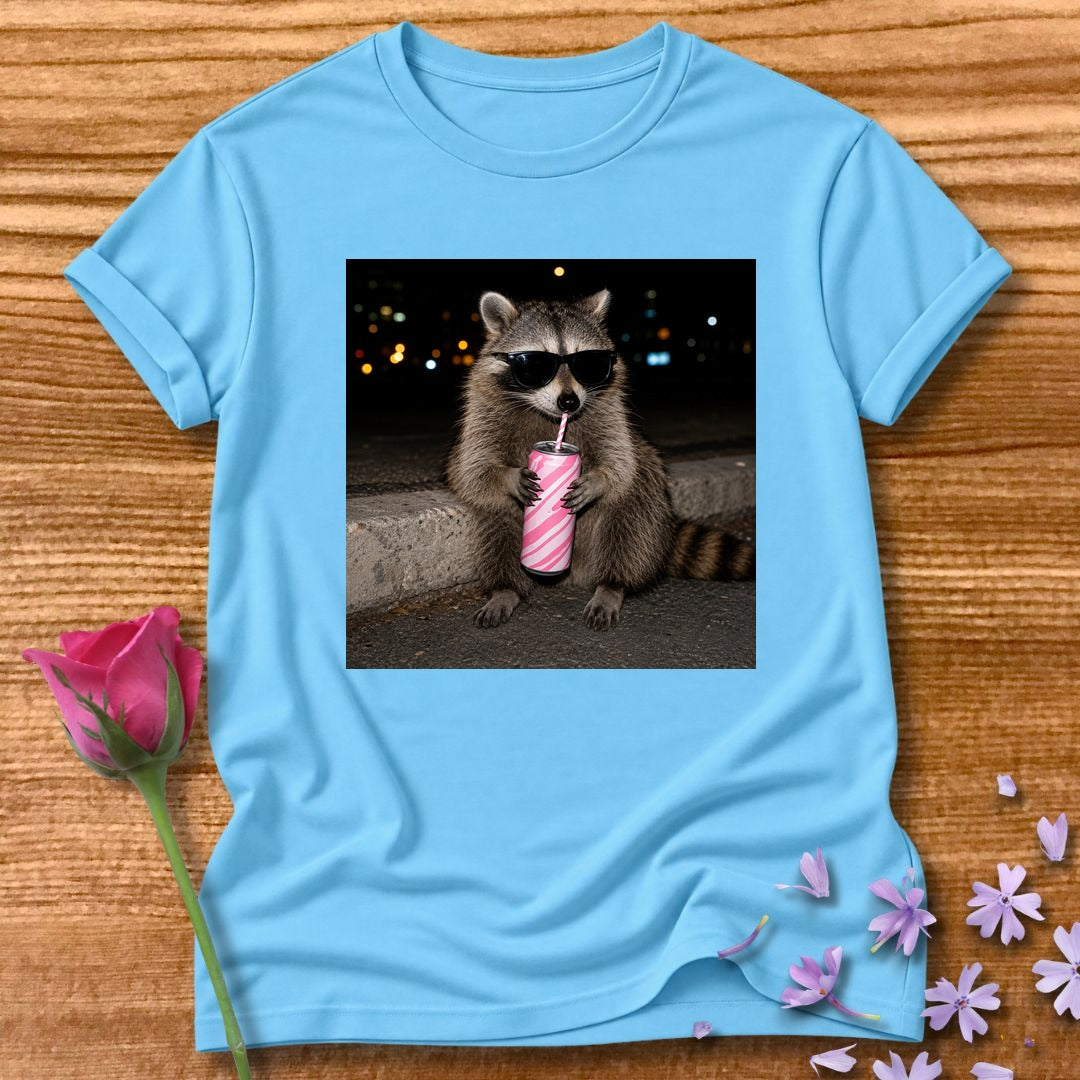 Unbothered By Choice — Photorealistic Raccoon Night Graphic in Sky