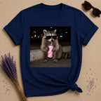 Unbothered By Choice — Photorealistic Raccoon Night Graphic T-Shirt for Women in Navy