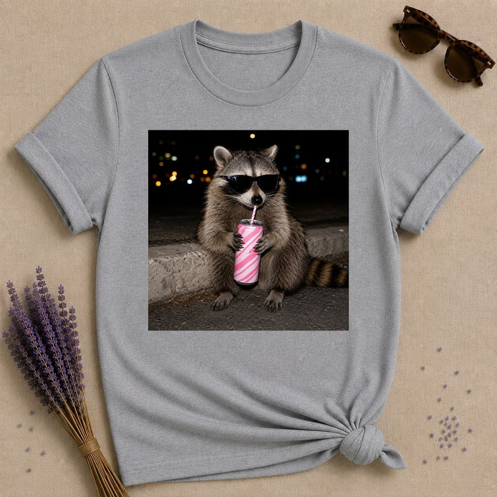 Unbothered By Choice — Photorealistic Raccoon Night Graphic T-Shirt for Women in Sport Grey
