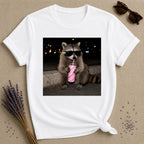 Unbothered By Choice — Photorealistic Raccoon Night Graphic T-Shirt for Women in White