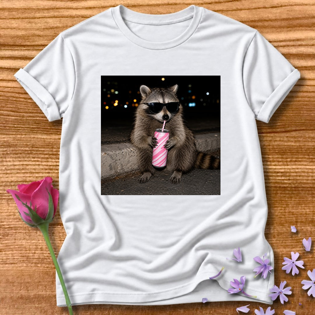 Unbothered By Choice — Photorealistic Raccoon Night Graphic in White