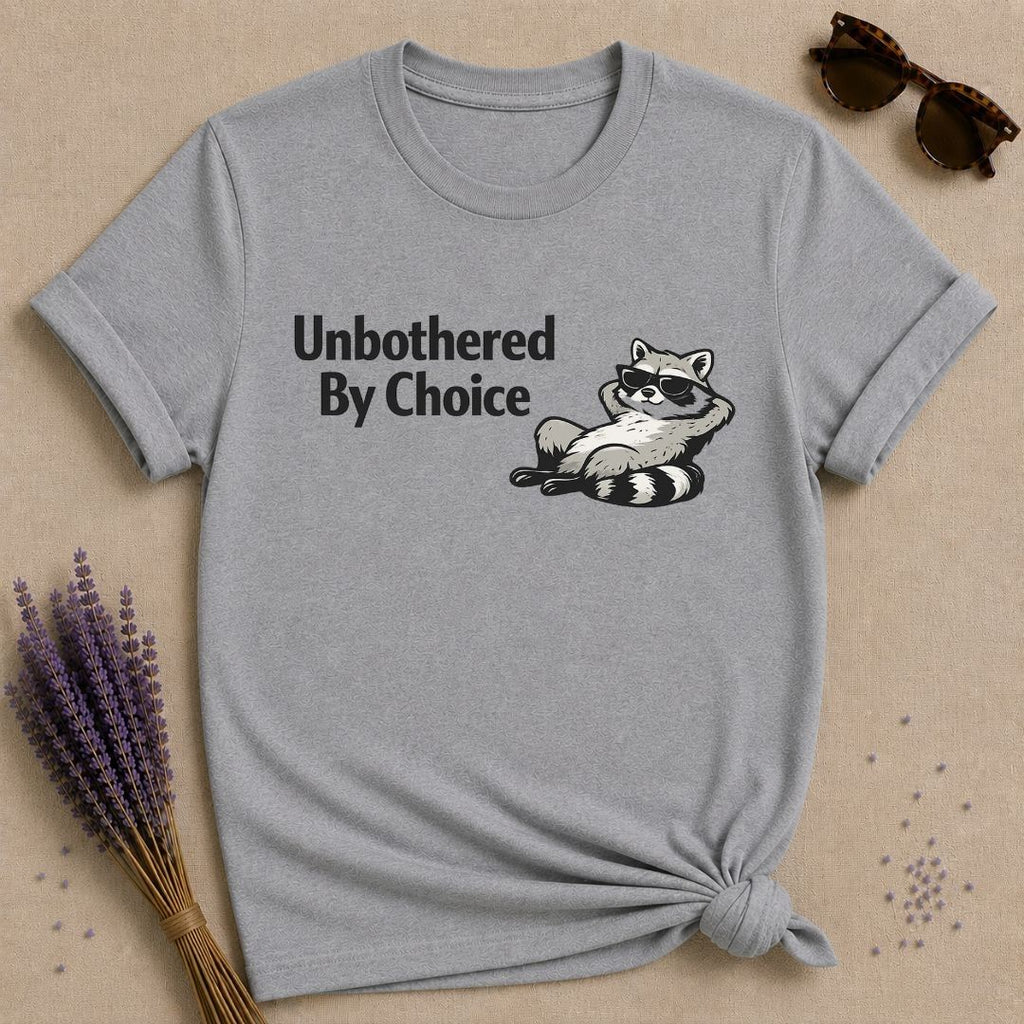 Unbothered By Choice — Vintage Raccoon Sticker Graphic T-Shirt for Women in Sport Grey
