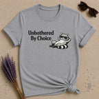 Unbothered By Choice — Vintage Raccoon Sticker Graphic T-Shirt for Women in Sport Grey