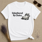 Unbothered By Choice — Vintage Raccoon Sticker Graphic T-Shirt for Women in White