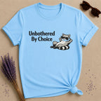Unbothered By Choice — Vintage Raccoon Sticker Graphic T-Shirt for Women in Sky