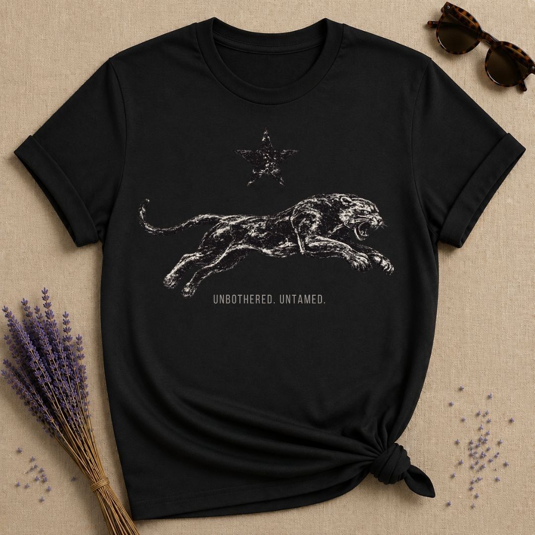 Unbothered Untamed — Washed Out Vintage Panther T-Shirt for Women in Black