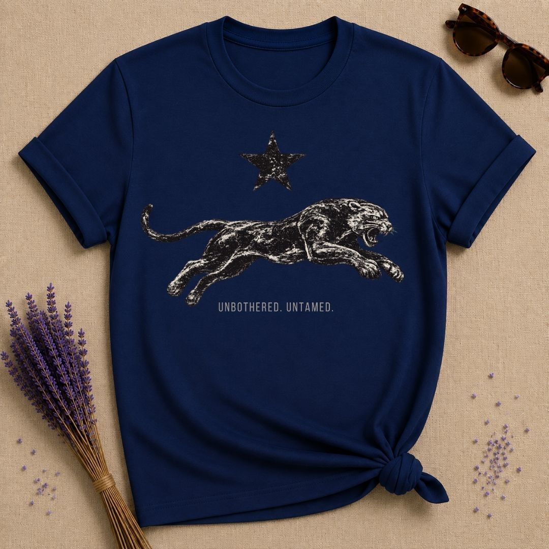 Unbothered Untamed — Washed Out Vintage Panther T-Shirt for Women in Navy