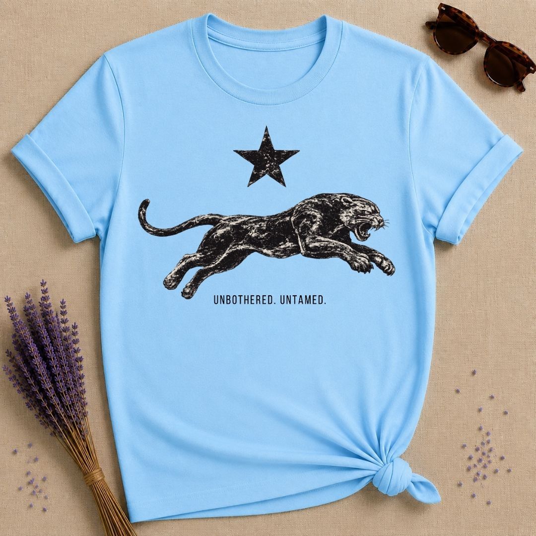 Unbothered Untamed — Washed Out Vintage Panther T-Shirt for Women in Sky