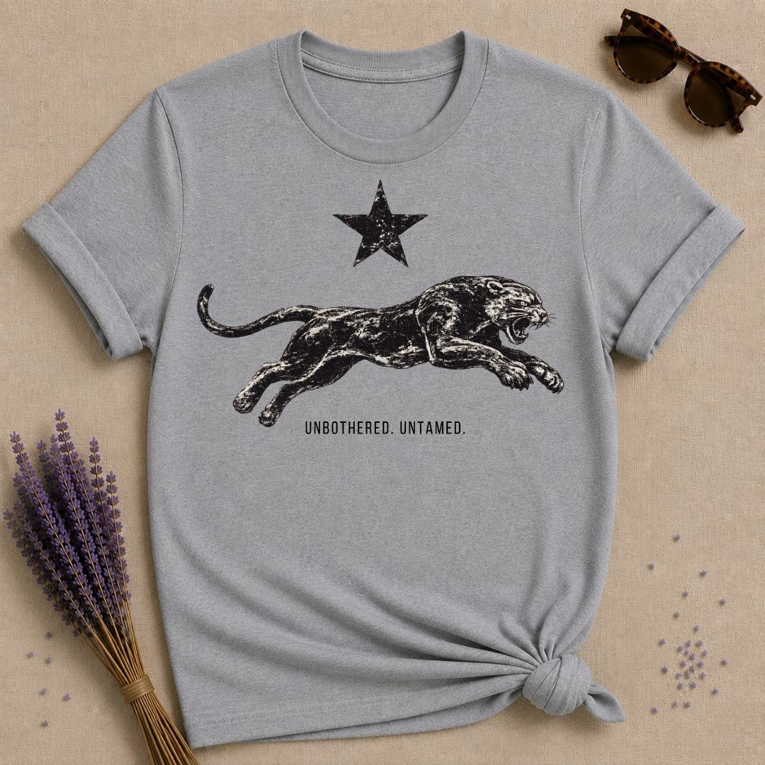 Unbothered Untamed — Washed Out Vintage Panther T-Shirt for Women in Sport Grey
