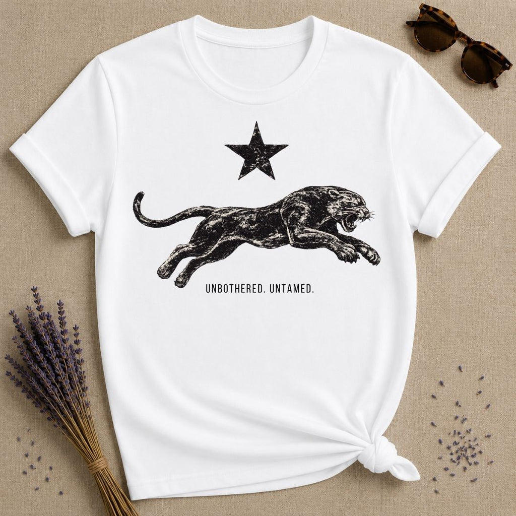 Unbothered Untamed — Washed Out Vintage Panther T-Shirt for Women in White