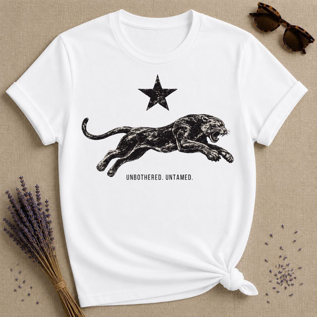 Unbothered Untamed — Washed Out Vintage Panther T-Shirt for Women in White