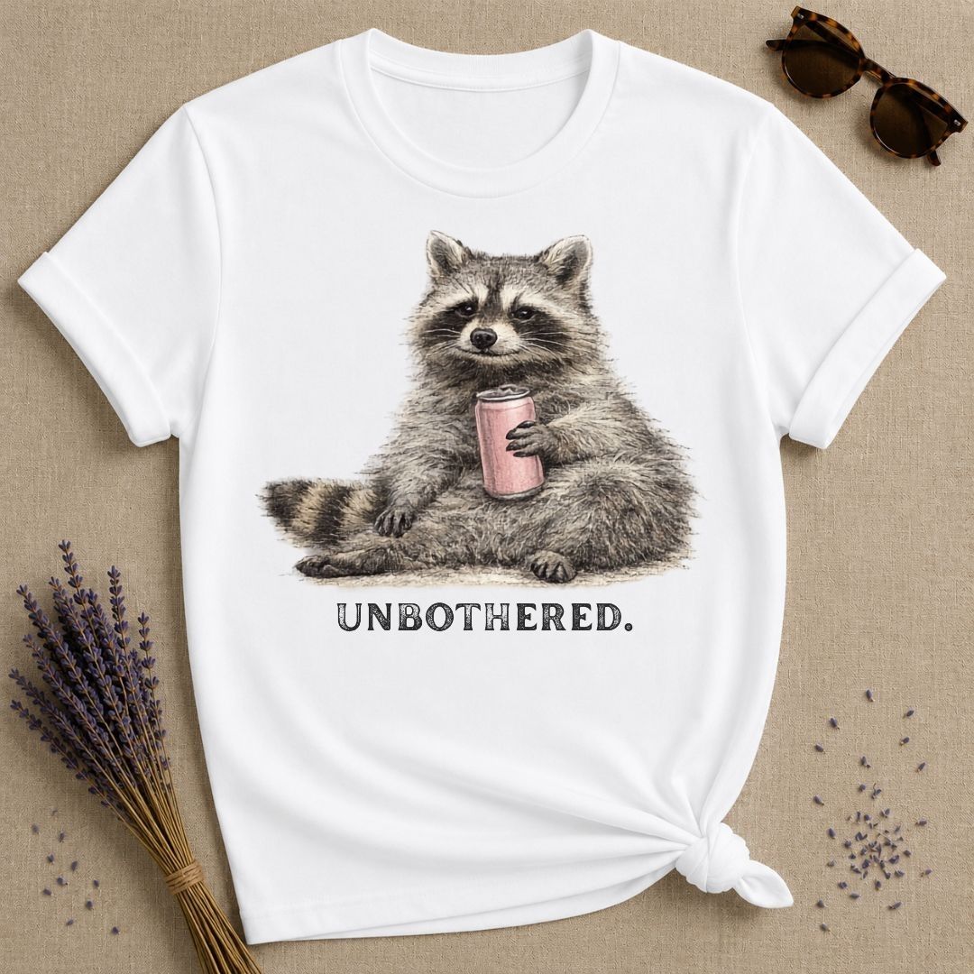 Unbothered — Washed Out Raccoon Vintage T-Shirt for Women in White