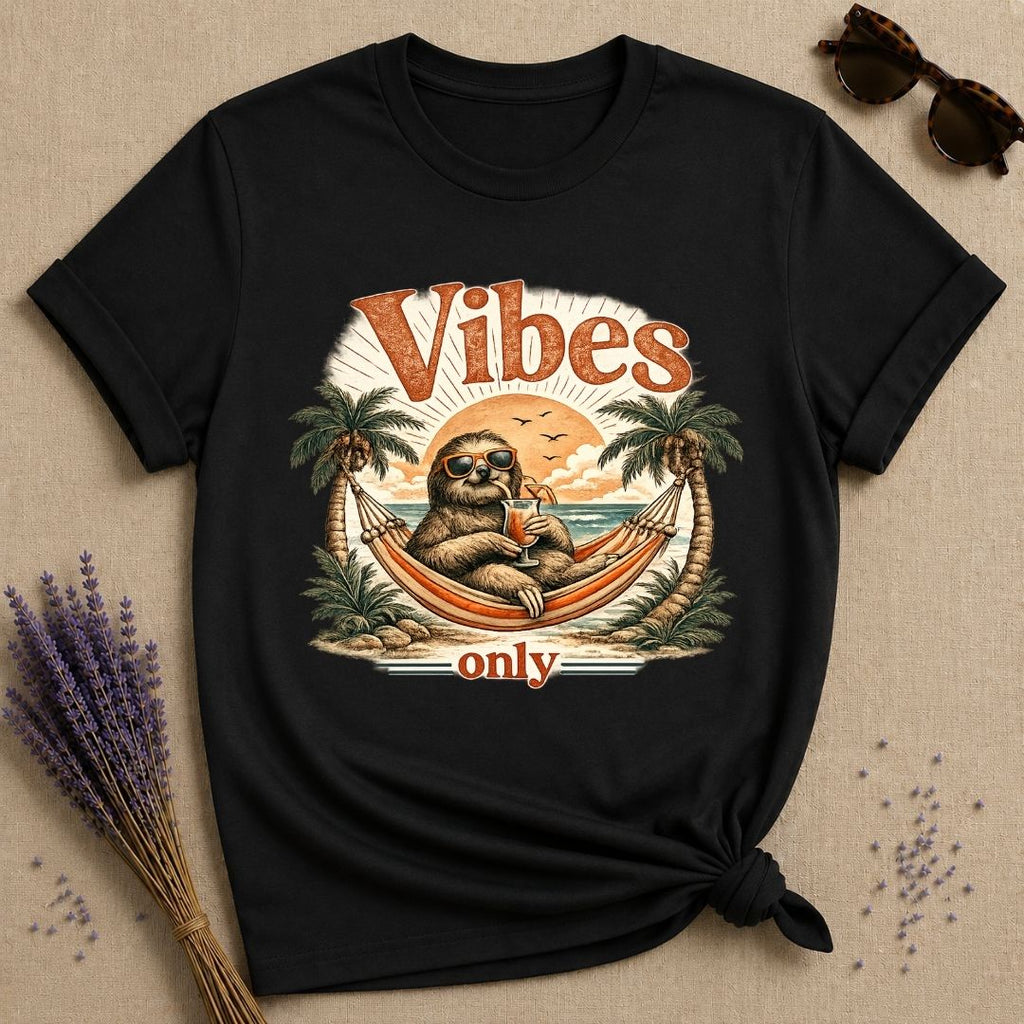 Vibes Only — Vintage Travel Poster Sloth T-Shirt for Women in Black