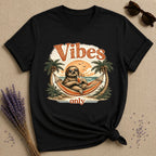 Vibes Only — Vintage Travel Poster Sloth T-Shirt for Women in Black
