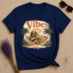 Vibes Only — Vintage Travel Poster Sloth T-Shirt for Women in Navy