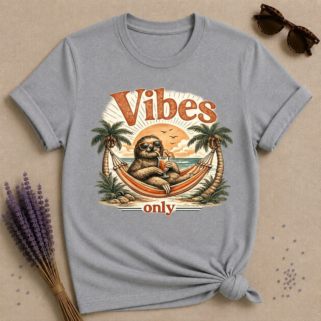 Vibes Only — Vintage Travel Poster Sloth T-Shirt for Women in Sport Grey