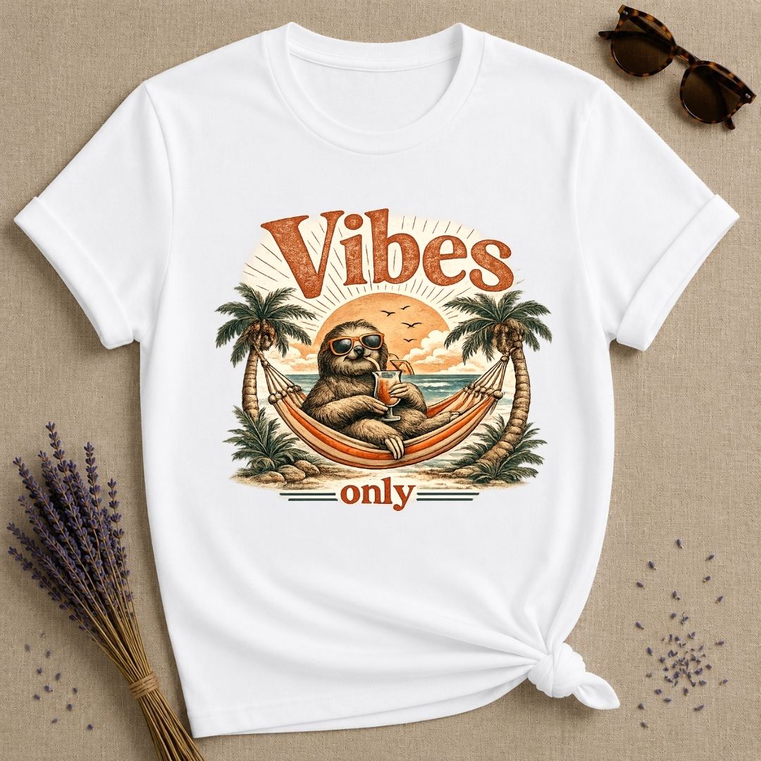 Vibes Only — Vintage Travel Poster Sloth T-Shirt for Women in White