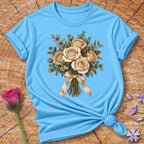Vintage Rose Bouquet — Eucalyptus Botanical T-Shirt for Women in Sky