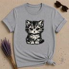 Wide-Eyed Kitten — Washed Out Vintage T-Shirt for Women in Sport Grey