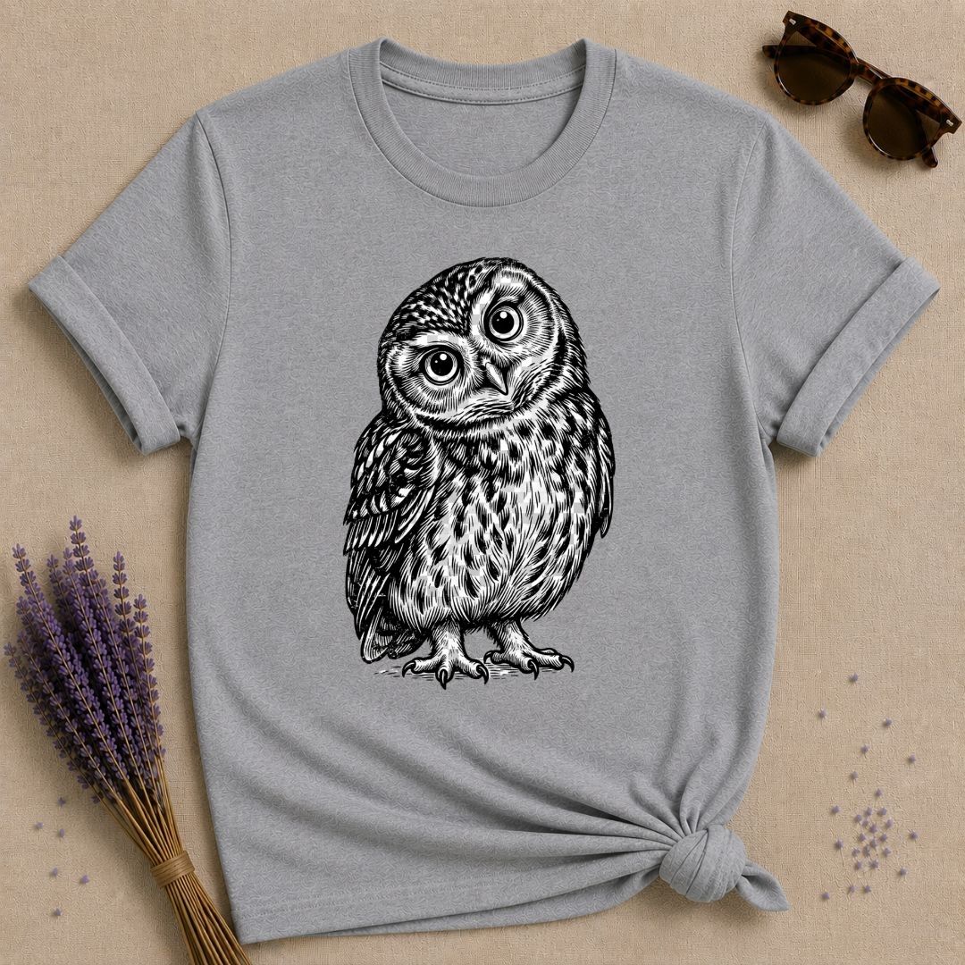 Wide-Eyed Owl — Washed Out Vintage T-Shirt for Women in Sport Grey