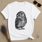 Wide-Eyed Owl — Washed Out Vintage T-Shirt for Women in White