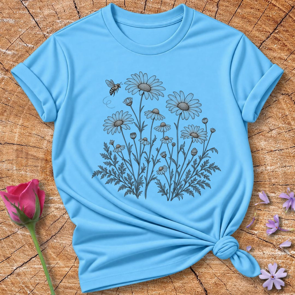 Wildflower Meadow — Fine Line Botanical T-Shirt for Women in Sky