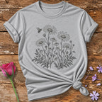 Wildflower Meadow — Fine Line Botanical T-Shirt for Women in Sport Grey