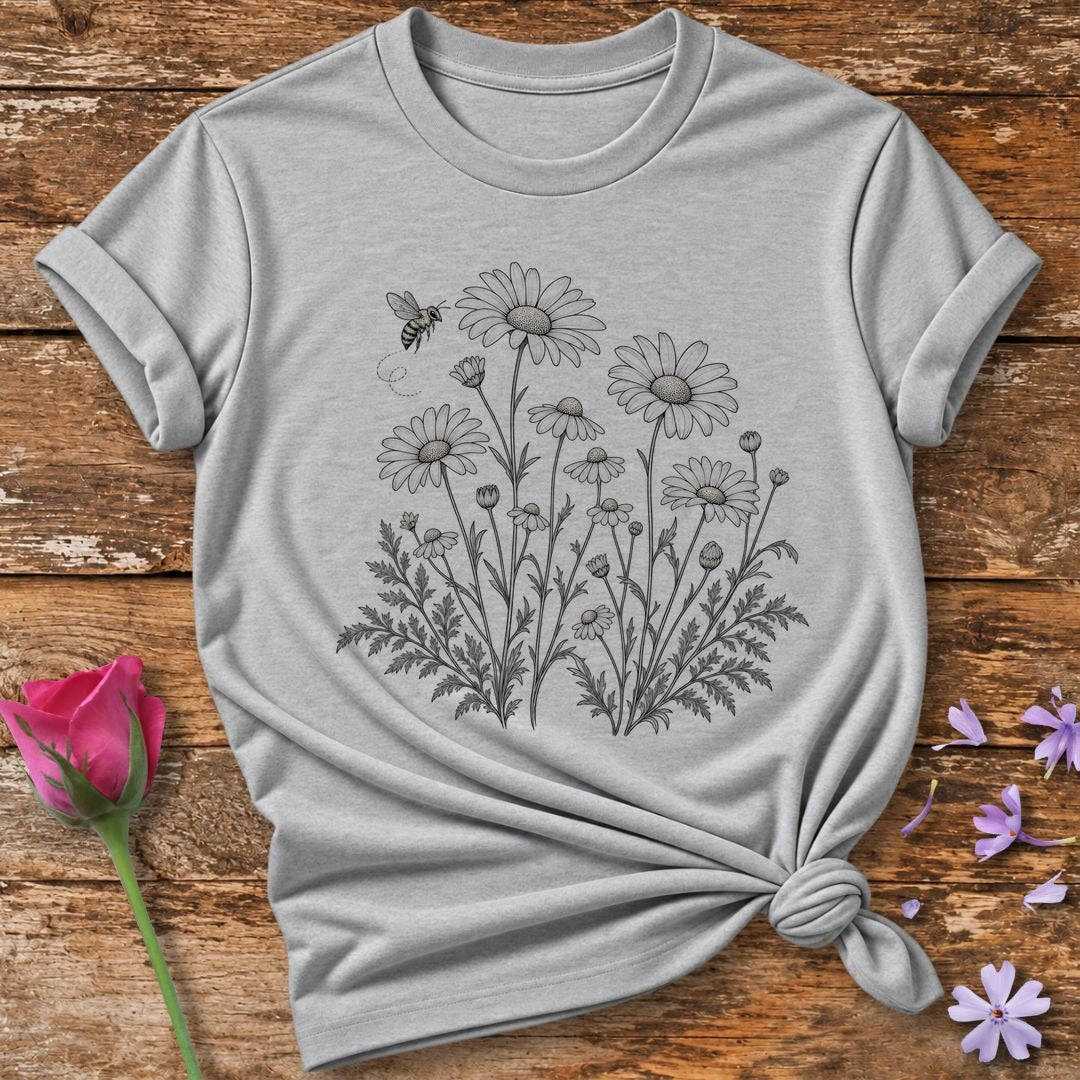 Wildflower Meadow — Fine Line Botanical T-Shirt for Women in Sport Grey