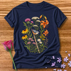 Wildflower Meadow — Watercolor Bird T-Shirt for Women in Navy