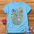 Wildflower Meadow — Watercolor Bird T-Shirt for Women in Sky