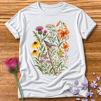 Wildflower Meadow — Watercolor Bird T-Shirt for Women in White