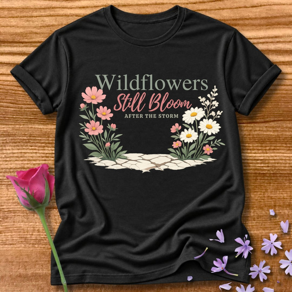 Wildflowers Still Bloom After the Storm Botanical Graphic Tee in Black
