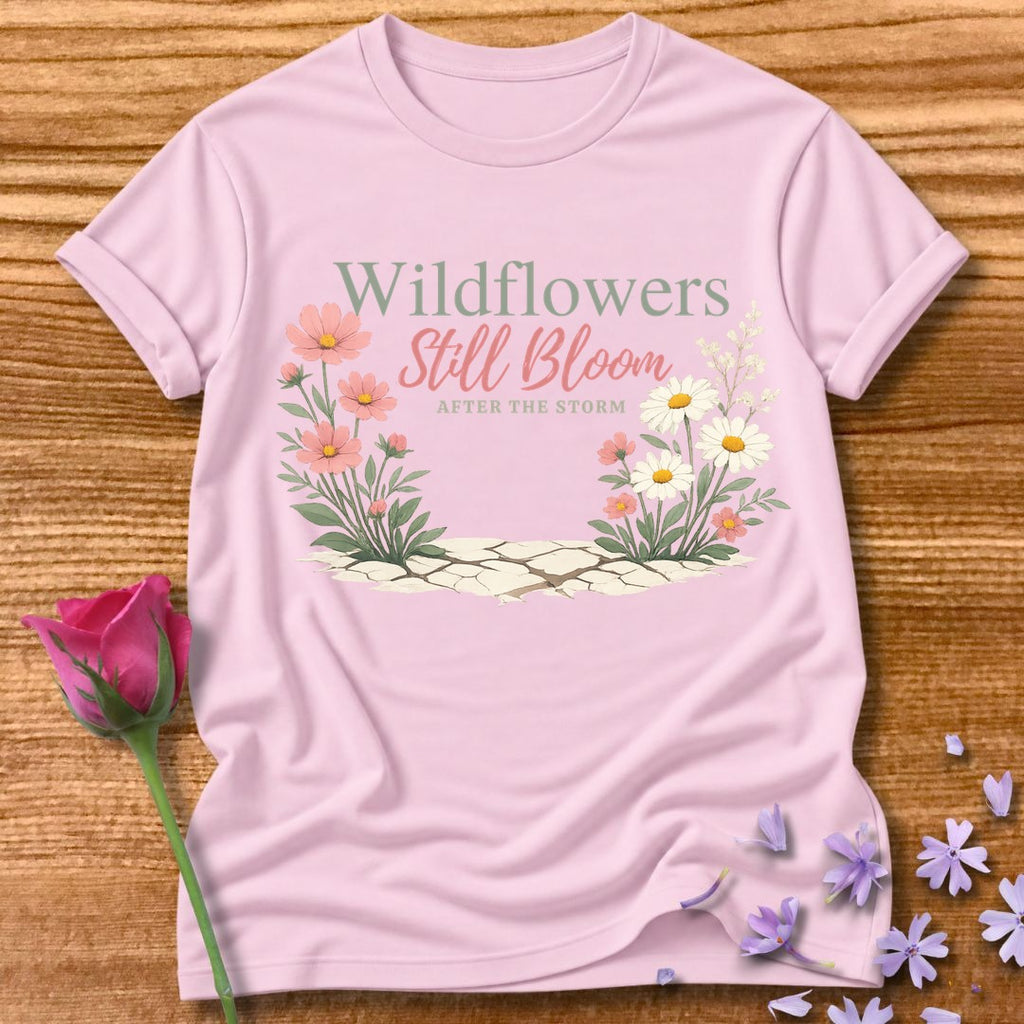 Wildflowers Still Bloom After the Storm Botanical Graphic Tee in Light Pink