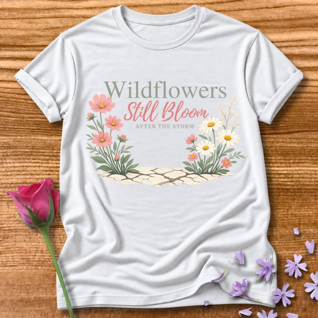 Wildflowers Still Bloom After the Storm Botanical Graphic Tee in White