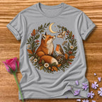 Woodland Wreath — Fox Robin Moth Botanical T-Shirt for Women in Sport Grey