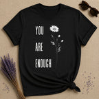 You Are Enough — Daisy Botanical Empowerment T-Shirt for Women in Black