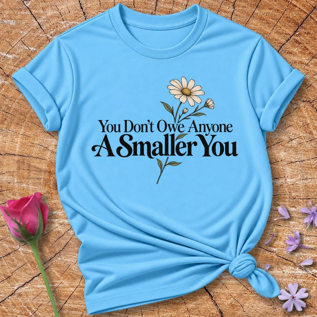 You Don't Owe Anyone A Smaller You — Wildflower Line Art T-Shirt for Women in Sky