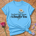 You Don't Owe Anyone A Smaller You — Wildflower Line Art T-Shirt for Women in Sky
