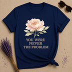 You Were Never the Problem — Watercolor Peony Floral T-Shirt for Women in Navy