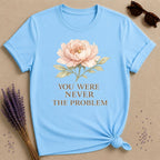 You Were Never the Problem — Watercolor Peony Floral T-Shirt for Women in Sky