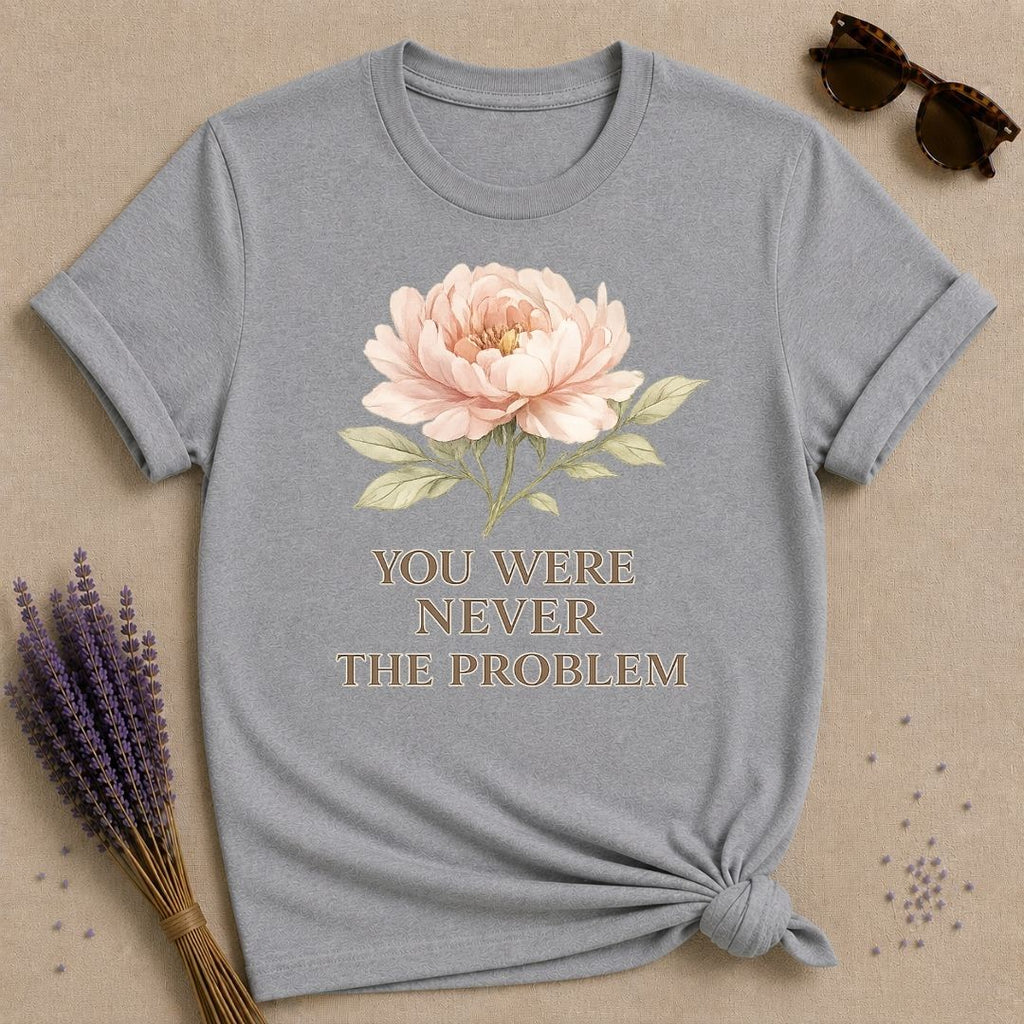You Were Never the Problem — Watercolor Peony Floral T-Shirt for Women in Sport Grey